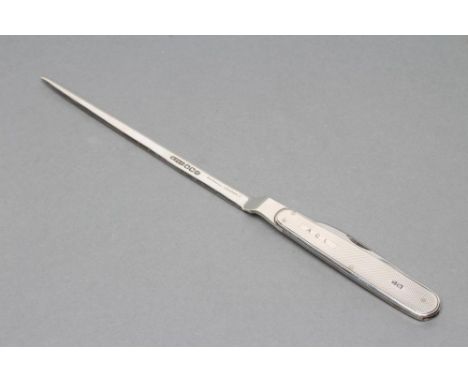 A SILVER PAPER KNIFE/PEN KNIFE, maker Harrison Fisher & Co., retailed by Dunhill, Sheffield 1949, with plain blade and engine