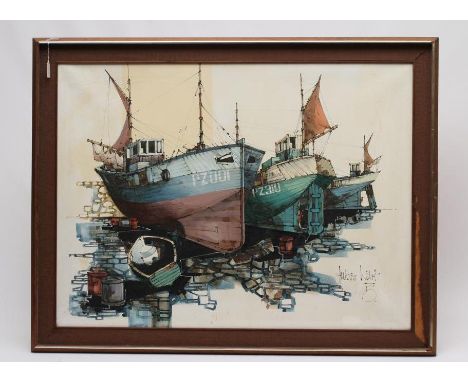 ANTONY LITNI (20th Century), Fishing Boats in Dry Dock, oil on canvas, signed and dated (19)75, 30" x 40", framed (subject to