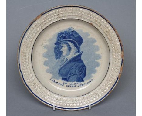 OF ROYAL INTEREST - a pearlware plate, circa 1820, of plain circular form centrally printed in underglaze blue with a half le