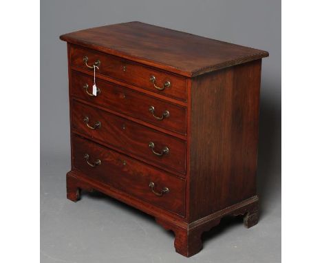 A SMALL GEORGIAN MAHOGANY STRAIGHT FRONT CHEST, late 18th century, the moulded edged top over four graduated cockbeaded drawe