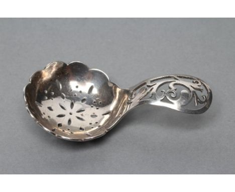 A SILVER CADDY SPOON, maker's mark L Ltd., Birmingham 1920, the floriform bowl with eliptical piercing to a scrolling foliate