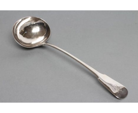 A LATE GEORGE III SOUP LADLE, maker's mark HS, London 1812, in Fiddle pattern, engraved "H", 12 3/4" long, 5ozs 17dwts (Est. 