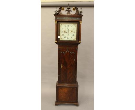 A MAHOGANY LONGCASE signed Samuel Lister Bolton, the eight day movement with anchor escapement striking on a bell, 14" square