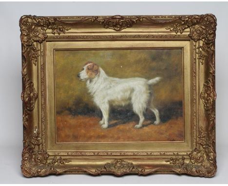 BRITISH SCHOOL (20th Century), Portrait of the Terrier "Billy", oil on board, indistinctly signed with initials, 11" x 15", s