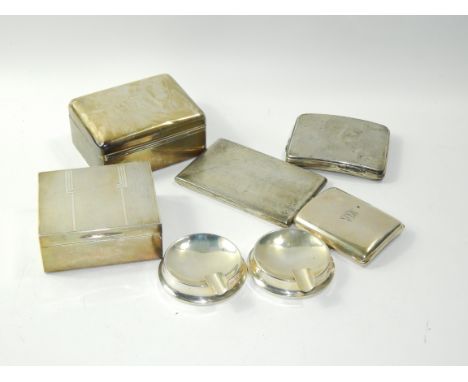 A quantity of smoking related silver, comprising; a pair of individual ashtrays, Walker & Hall, Sheffield 1925, rectangular c