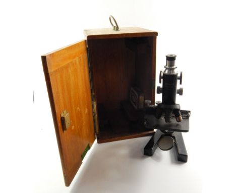 A Busch, Rathenow, microscope, post war, no 31627, oak cased.