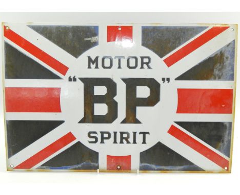 A BP motor spirit Union Jack enamel sign, 35cm x 53cm.