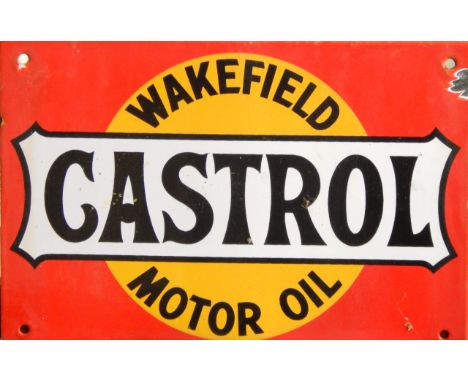 A Castrol Wakefield Motor Oil enamel sign, 18cm x 26cm.