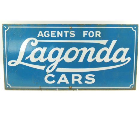 An Agents for Lagonda Cars enamel sign, 30cm x 61cm.