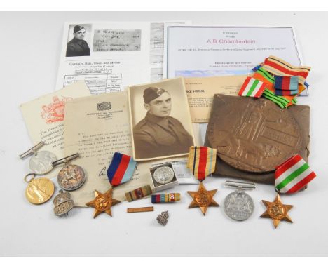 Two groups of family medals awarded in the Great War and WWII, comprising; Great War and Victory Medals awarded to Pte A B Ch
