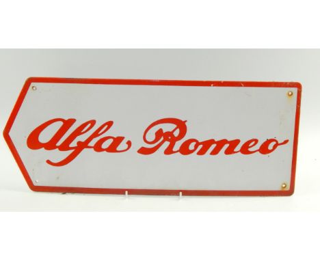 An Alpha Romeo enamel directional sign, 20cm x 50cm.