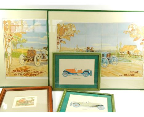 Five various automobile colour prints.