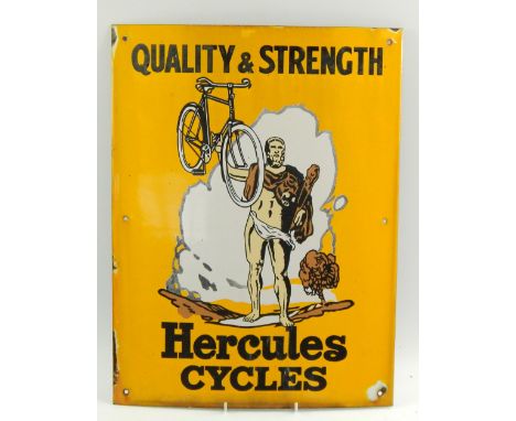 A Hercules Cycles Quality & Strength enamel sign, 50cm x 38cm.