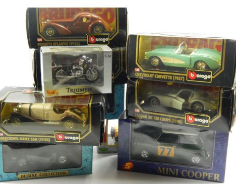 A quantity of Burago Deluxe Collection and other die cast vehicles, scales 1:24, 1:16 and 1:32, boxed, comprising; Burago Che