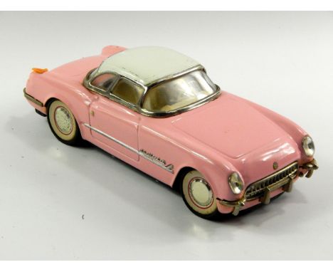 A Chinese scale model of a pink Chevrolet, registration MF316, with a cream sun roof, 125cm long.