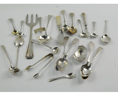 A quantity of George III and later silver flatware, including an Old English pattern cream ladle, London 1798, meat fork, She