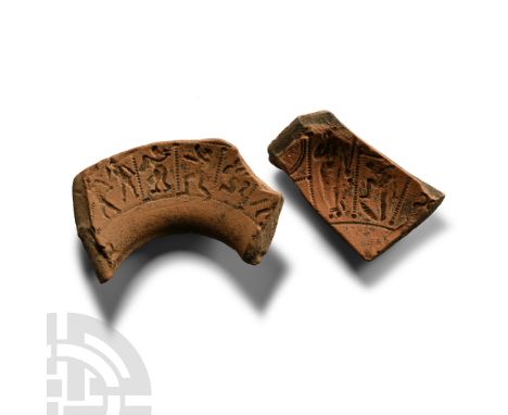 3rd-4th century A.D. Fragments of a terracotta mould for the production of decorated bowls; each with incuse frieze of figure