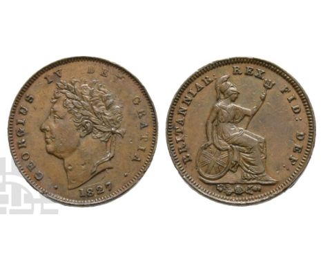 Great Britain. Hanover, George IV AE Third-Farthing.. 1820-1830. London mint. Dated 1827. Design by William Wyon. GEORGIUS IV