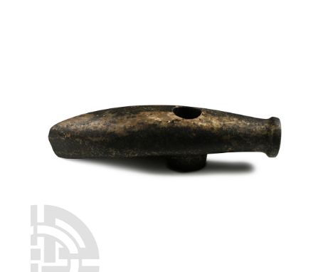 Late Neolithic Period, circa 2nd millennium B.P. Finely polished in dark grey stone with expanded convex cutting edge taperin