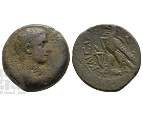 Augustus (Octavian) AE Diobol or 80 Drachmai of Alexandria, Egypt.. 27 BC-AD 14. First series. Struck circa 30-28 BC. [ΘΕΟΥ Υ