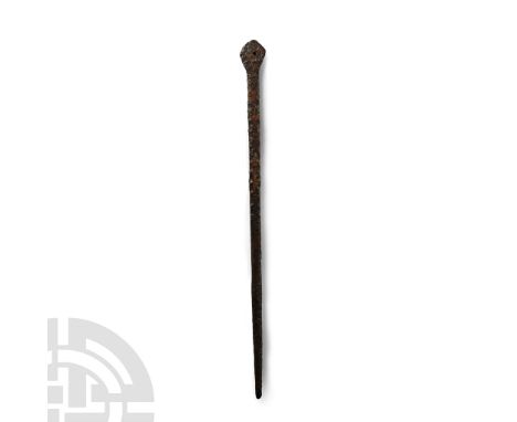 1st-4th century A.D. With tapering shank and broad lozengiform blade.  10.2 grams, 13.5 cm (5 1/4 in.). [No Reserve] Ian Wilk