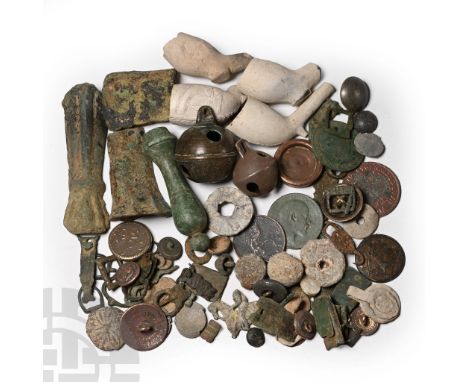 13th-20th century A.D. Comprising a large group of mixed artefacts including weights, pipe bowls, buckles, buttons and others