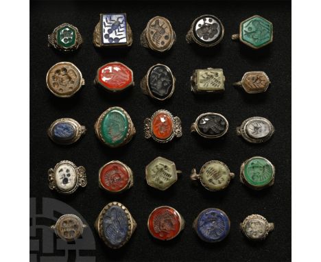 20th century A.D. Mostly with inset lapis lazuli, nicolo or other cloison, with incuse portrait bust, epigraphic legend, zoom
