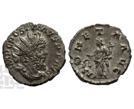 Postumus, Romano-Gallic Emperor AR Antoninianus.. AD 260-269. Treveri mint; struck AD 262-263. IMP C POSTVMVS P F AVG, radiat