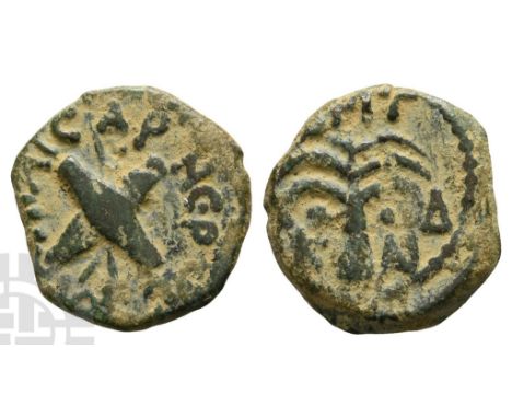 Judaea. Procurators, Antonius Felix AE Prutah.. 52-59 CE. Jerusalem mint. In the names of Nero Claudius Caesar and Britannicu