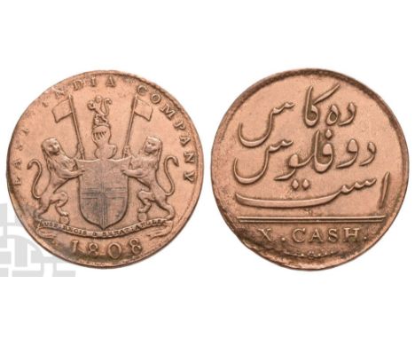 East India Company. Admiral Gardiner Shipwreck CU 10 Cash.. Dated 1808. EAST INDIA COMPANY, arms of the East India Company, d