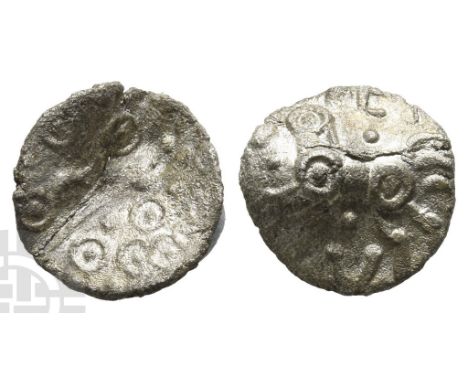 Celtic Britannia. The Dobunni, Eisv AR Unit.. Circa AD 15-30. Oxo type (Dobunnic F). Head to right, pellet triads for hair, p