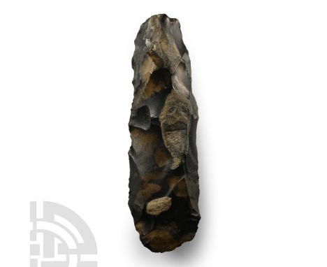 Mesolithic Period, 14,000-8,000 B.P. Leaf-shaped in plan with gently curved profile, some cortex in situ; inked legend 'M3'. 