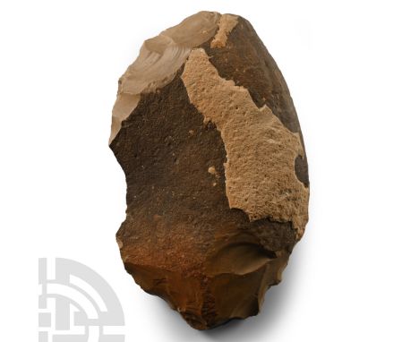 Lower Palaeolithic Period, 450,000-280,000 B.P. With thick butt and much cortex to the upper face.  180 grams, 10.6 cm (4 in.