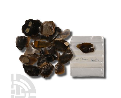 Mesolithic-Neolithic Period, 11th-4th millennium B.P. Including microliths, plano-convex scrapers and other types.  76 grams 