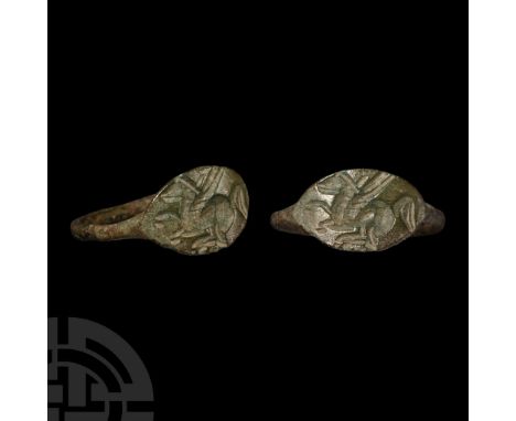 5th-3rd century B.C. Lentoid bezel with incuse winged horse motif. Cf. Chadour, A.B., Rings. The Alice and Louis Koch Collect