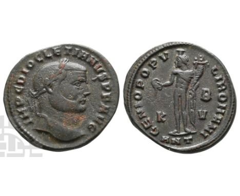 Diocletian BI Nummus.. AD 284-305. Antioch mint; struck AD 300-301. 2nd officina. IMP C DIOCLETIANVS P F AVG, laureate head t