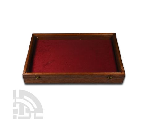 Vintage Velvet Lined Wooden Display Case. 20th century A.D. With a velvet lined raised insert, glass top and hinged clasps to