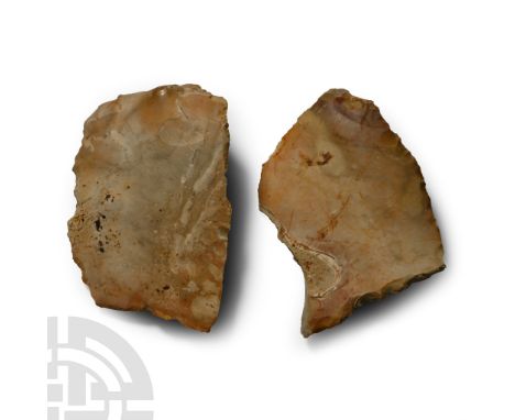 Neolithic Period, 4th-2nd millennium B.P. Each triangular in section with broad butt, some cortex remaining; marked 'Troussen