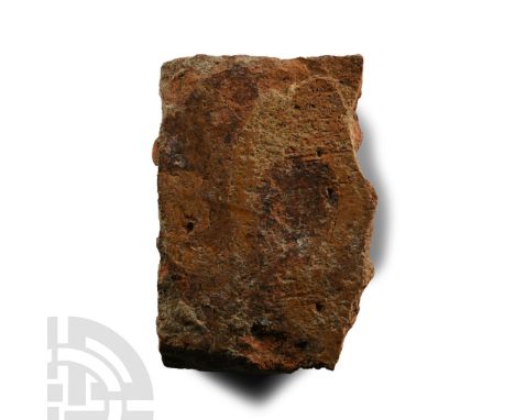3rd-4th century A.D. Rectangular tegula fragment with painted detailing to the dressed face.  215 grams, 88 mm (3 1/2 in.). [