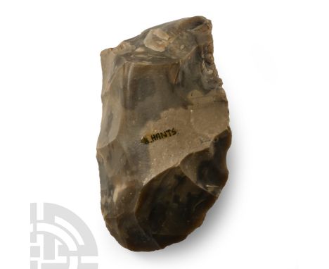 Mesolithic Period, 14,000-8,000 B.P. Lozengiform in section with chipped butt, dressed cutting edge; old collection number '1