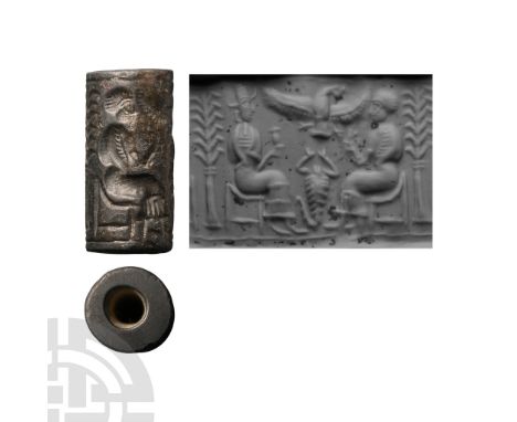 Early 2nd millennium B.C. With frieze comprising two seated figures facing each other, each holding a cup in one hand, faraha