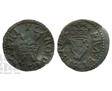 Great Britain. Stuart, Charles I AE Farthing.. 1625-1649. London mint; i.m: castle. (Castle) CARO : D : G • MAG • BRI, crown 