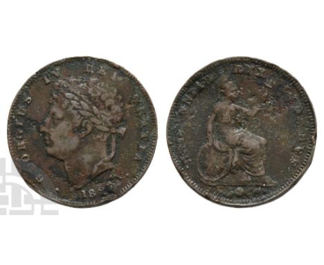 Great Britain. Hanover, George IV AE Third-Farthing.. 1820-1830. London mint. Dated 1827. Design by William Wyon. GEORGIUS IV