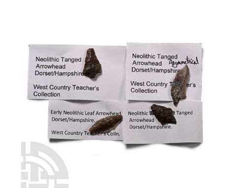 Neolithic Period, 4th-3rd millennium B.P. Barbed-and-tanged and lanceolate types, each with findspot.  3.22 grams total, 20-2