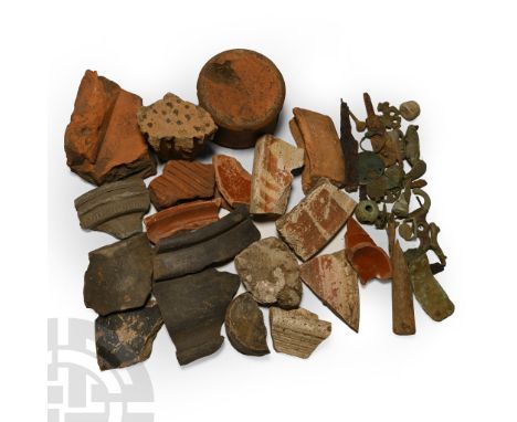2nd-4th century A.D. Including fragments of domestic pottery, wall plaster, tableware and other items.  1.1 kg total,11-84 mm