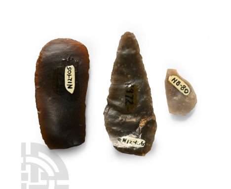 Neolithic Period, 6th-4th millennium B.P. Including a sidescraper and a plano-convex slug knife, with inked legend 'N8-80'; '
