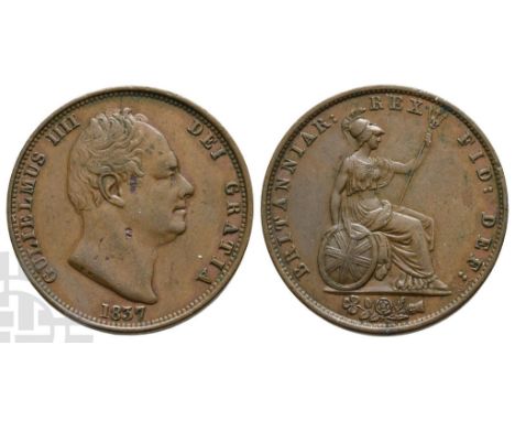 Great Britain. Hanover, William IV CU Halfpenny.. 1830-1837. London mint. Dated 1837. GULIELMUS IIII DEI GRATIA, date below /