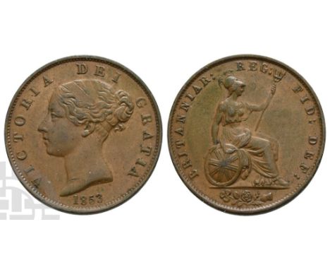 Great Britain. Hanover, Victoria CU Halfpenny.. 1837-1901. London mint. Dated 1853. Design by William Wyon. VICTORIA DEI GRAT