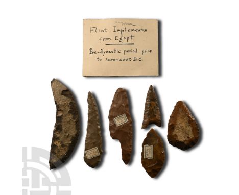 Pre-Dynastic Period, circa 4th millennium B.C. or later. Including piriform scraper tool, single-edged knife with old label '