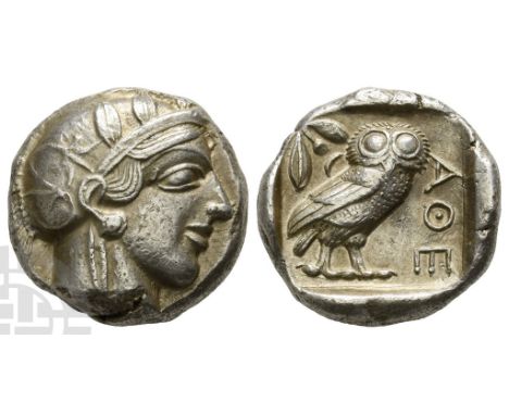 Attica, Athens AR Tetradrachm.. Circa 454-404 BC. Head of Athena with profile eye to right, wearing disc earring, pearl neckl